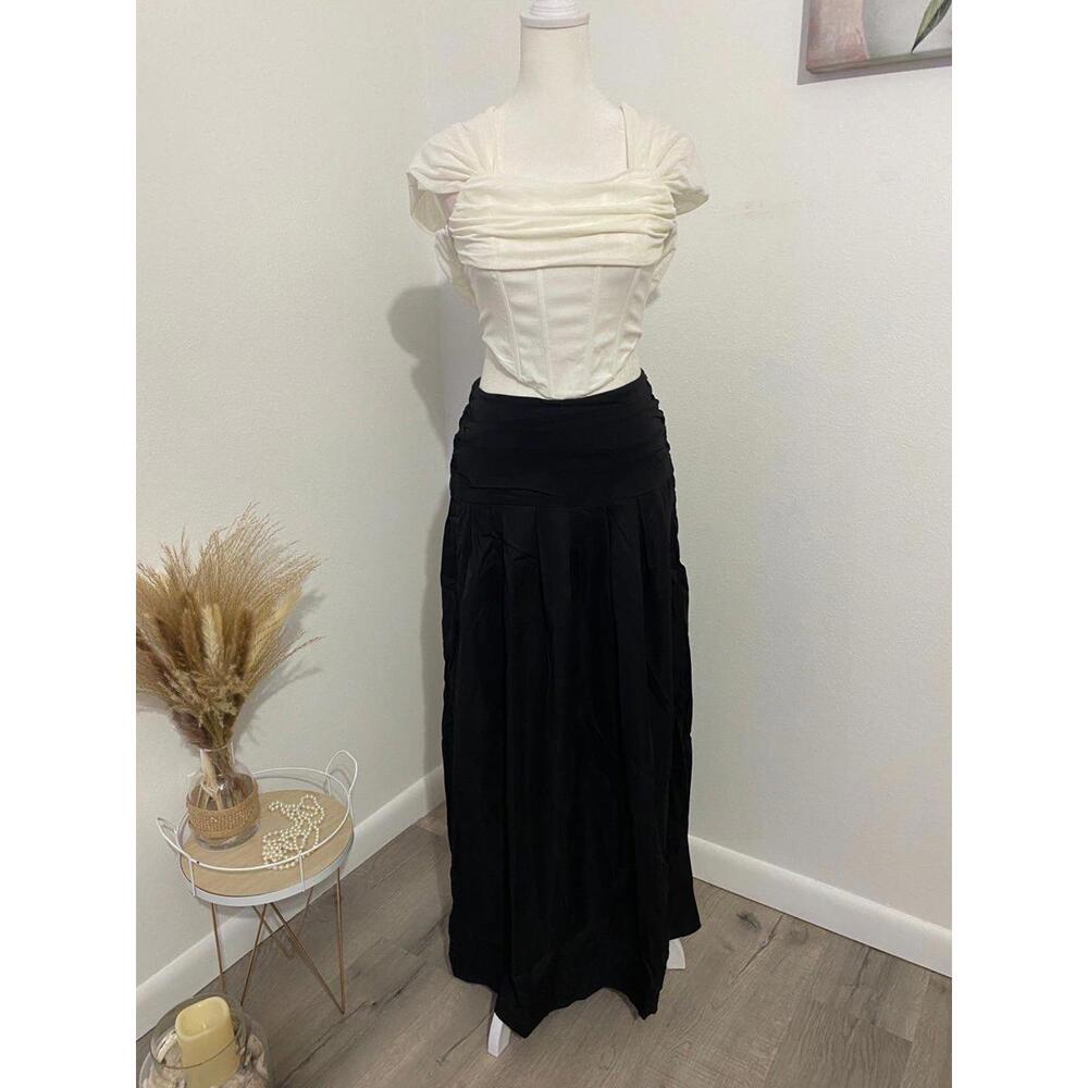 Zanzea -Black Maxi Skirt with Ruched Detail